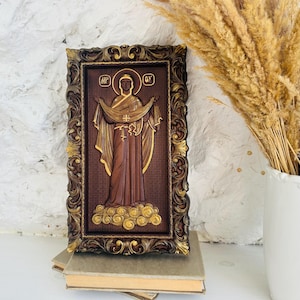 Christian Housewarming gift Wood Carved Religious orthodox icon Virgin Mary Personalized engraved christian wall art on wood