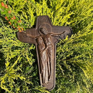 Schoenstatt Movement Unity Cross: Oak Wood Jesus & Mary Icon - Free Engraving