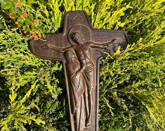 Cruz de la Unidad del Movimiento de Schoenstatt: Icono de Jesús y María en madera de roble - Grabado gratuito