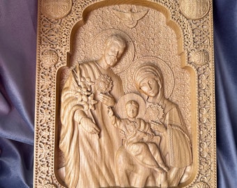 Christmas gift Wooden Holy family Nativity Wall Plaque Wooden Carved Catholic home decor Wall Mounted Art work