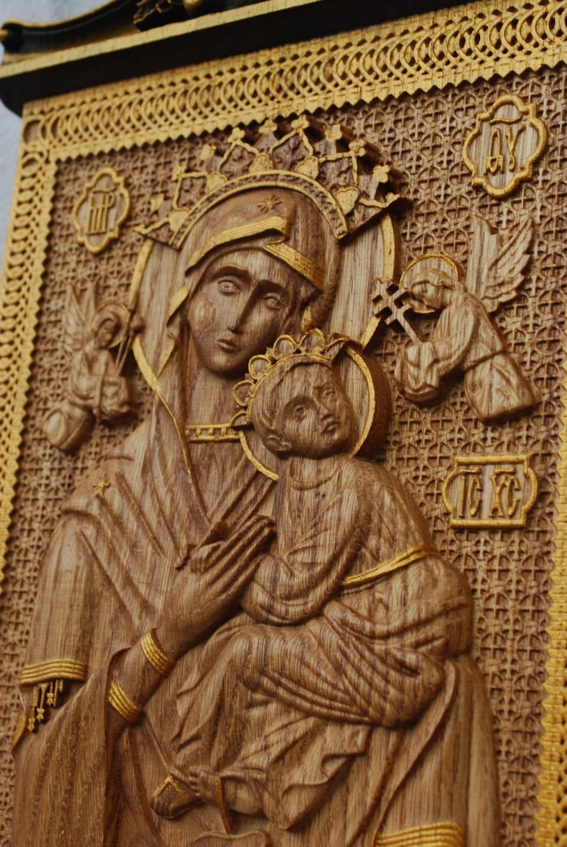 Our Lady of Perpetual Help Wood Carving Religious icon christian gift personalized gift wood gift for herFREE ENGRAVING image 4