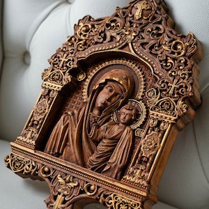 Virgin Mary  orthodox  Icon Handpainted wooden christian wall art -  christian gift- Any size -Free engraving