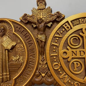 Wood Carved St Benedict Exorcism Cross: Christian Icon, Personalized Decor XS-XXL, TAX Free image 9