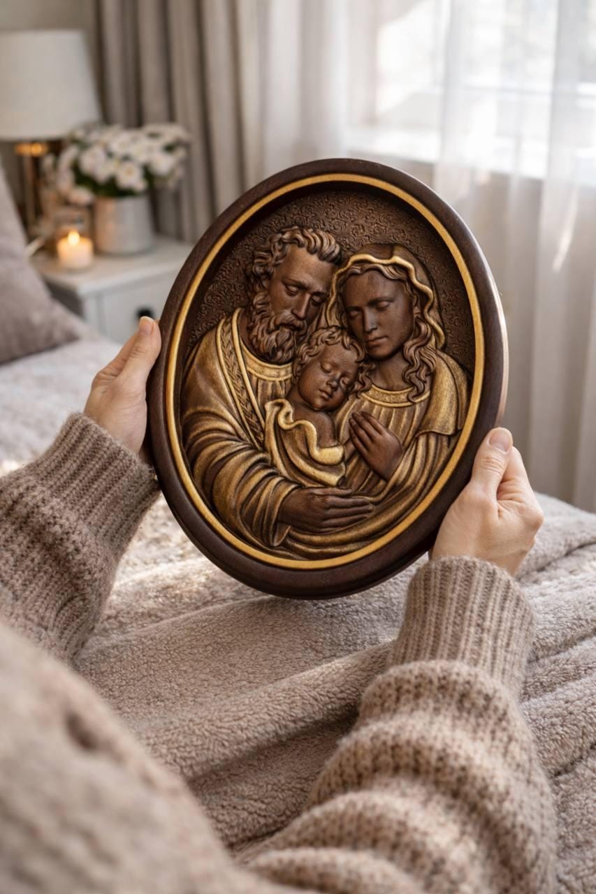 Hand-carved Oak Holy Family Wall Art – Christian Religious Icon ...