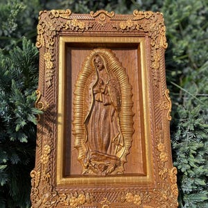 Our Lady of Guadalupe Statue: Carved Wooden Wall Art, Religious Home ...