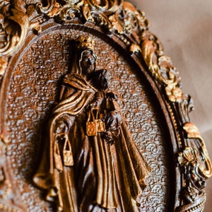 Virgen del Carmen Nuestra Señora del Monte Carmelo lienzo de pared de madera regalos personalizados regalo cristiano arte de pared religioso tallado en madera
