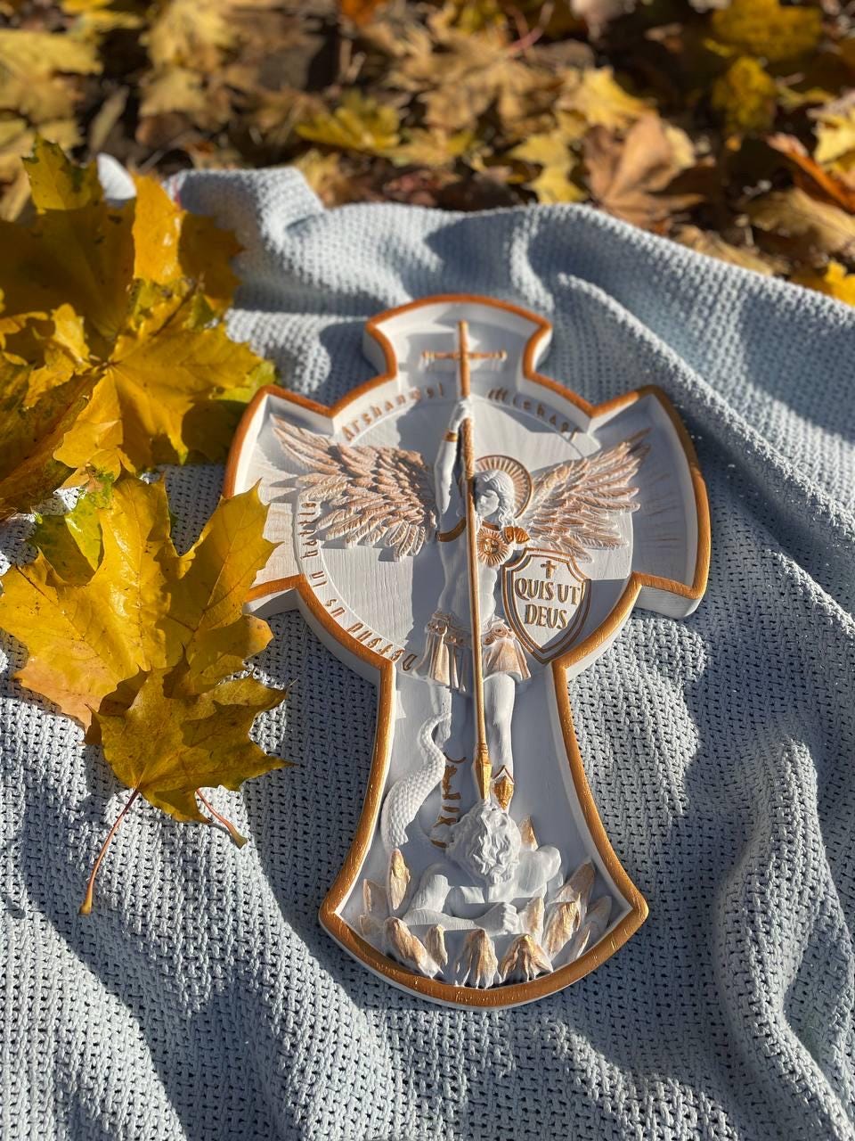 Carved Wood Archangel Michael Wall Art: Christian Home Decor ...