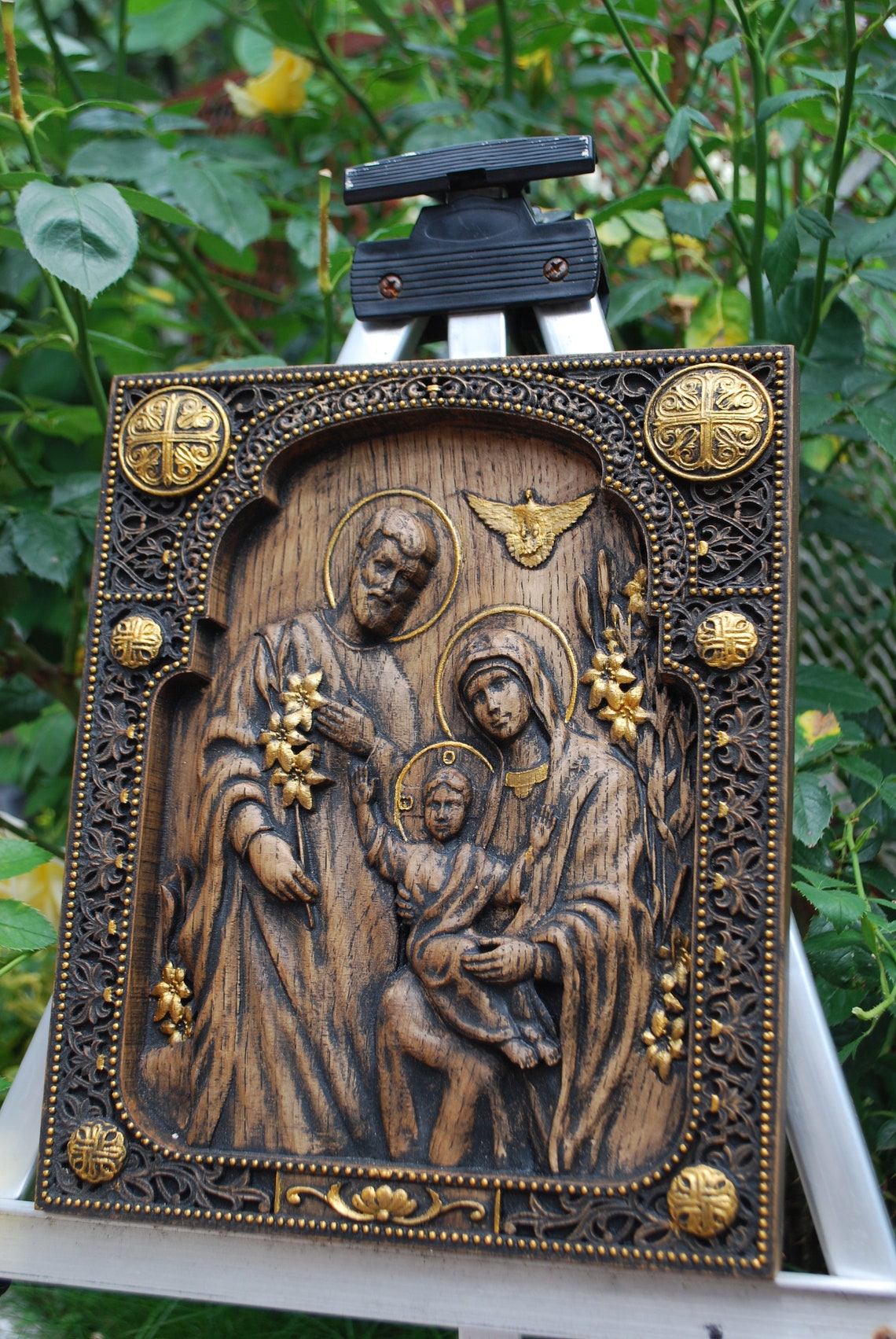 Holy family Nativity Wood Carved Religious Icon Wall Hanging image 4