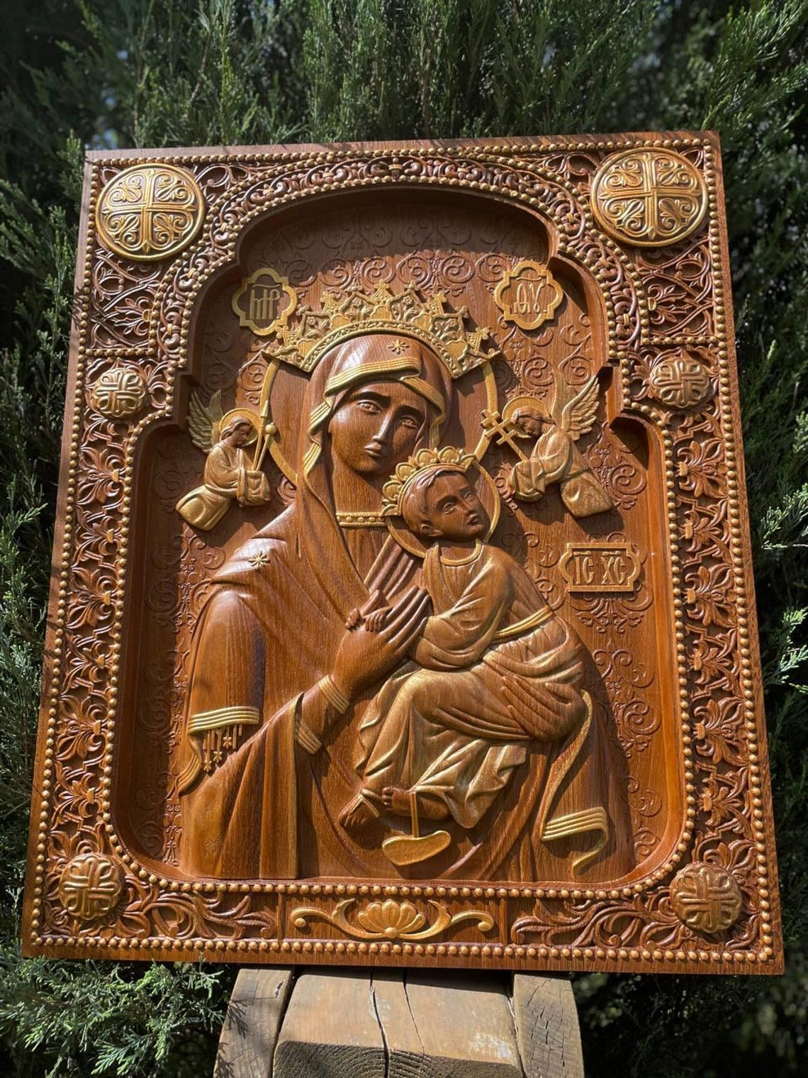 Hand Carved Wooden Icon Our Lady of Perpetual Help | Virgin Mary Wall ...