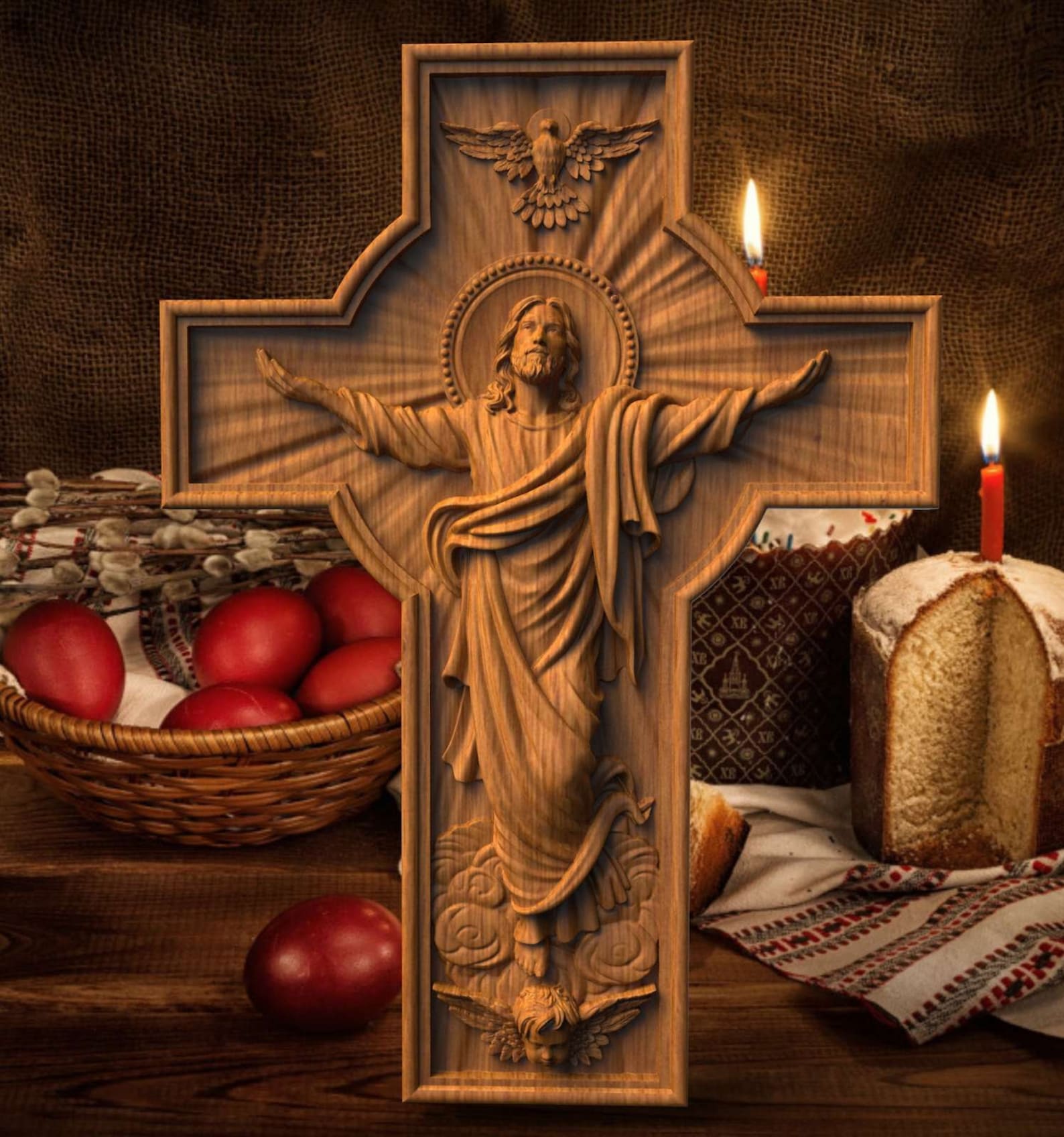 Wall cross Wood Crucifix Religious wood carving Catholic Etsy