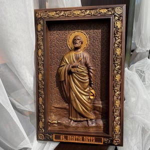 Saint apostol Peter Natural Wood 3D carving   religious icon Any size available with personal inscription Christian home decor TAX FREE