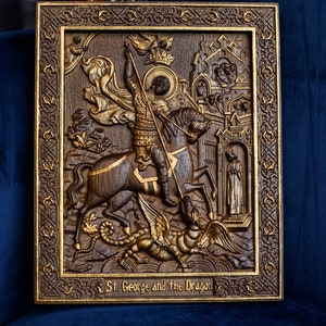 St. Georg und der Dracon aus Holz geschnitzt religiöses Wanddekor Ikone christliches Geschenk für Männer TAX FREE