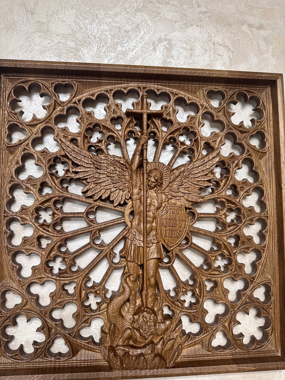 Archangel Michael Wood Carving - St Michael Wall Art, Christian Home ...