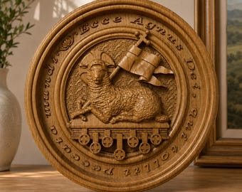 Christian Wooden Wall Plaque, Lamb of God Relief, Religious Wood Carving, Catholic Wall Decor, Christian Gift, Personalized Engraved Gift