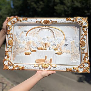 Last Supper Oak Wood Carving, Religious Icon, Christian Gift image 14