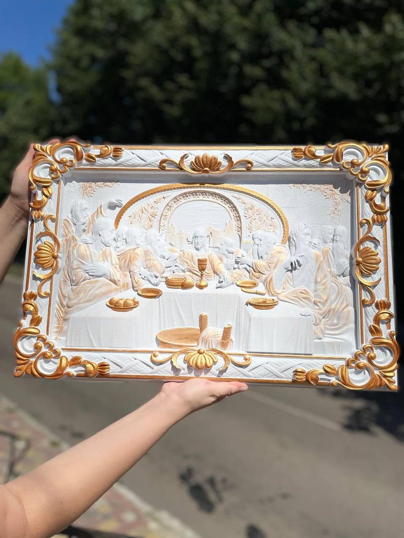 Last Supper Oak Wood Carving, Religious Icon, Christian Gift image 14