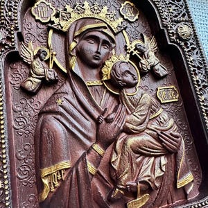 Our Lady of Perpetual Help Oak Wall Plaque - Virgin Mary Icon, 8 Colors ...