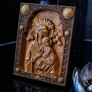 Our Lady of Perpetual Help Wood Carvings Housewarming gift Religious icon christian wall art 5th anniversary gifts  TAX FREE