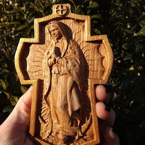 4" Our Lady of Guadalupe Pectoral  Cross Catholic Wood carvings wood gifts religiaous gifts christian gift