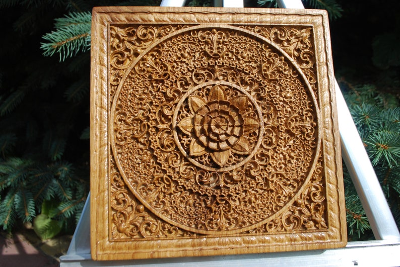 Mandala Wood carving Oriental Home decor wood wall art Etsy