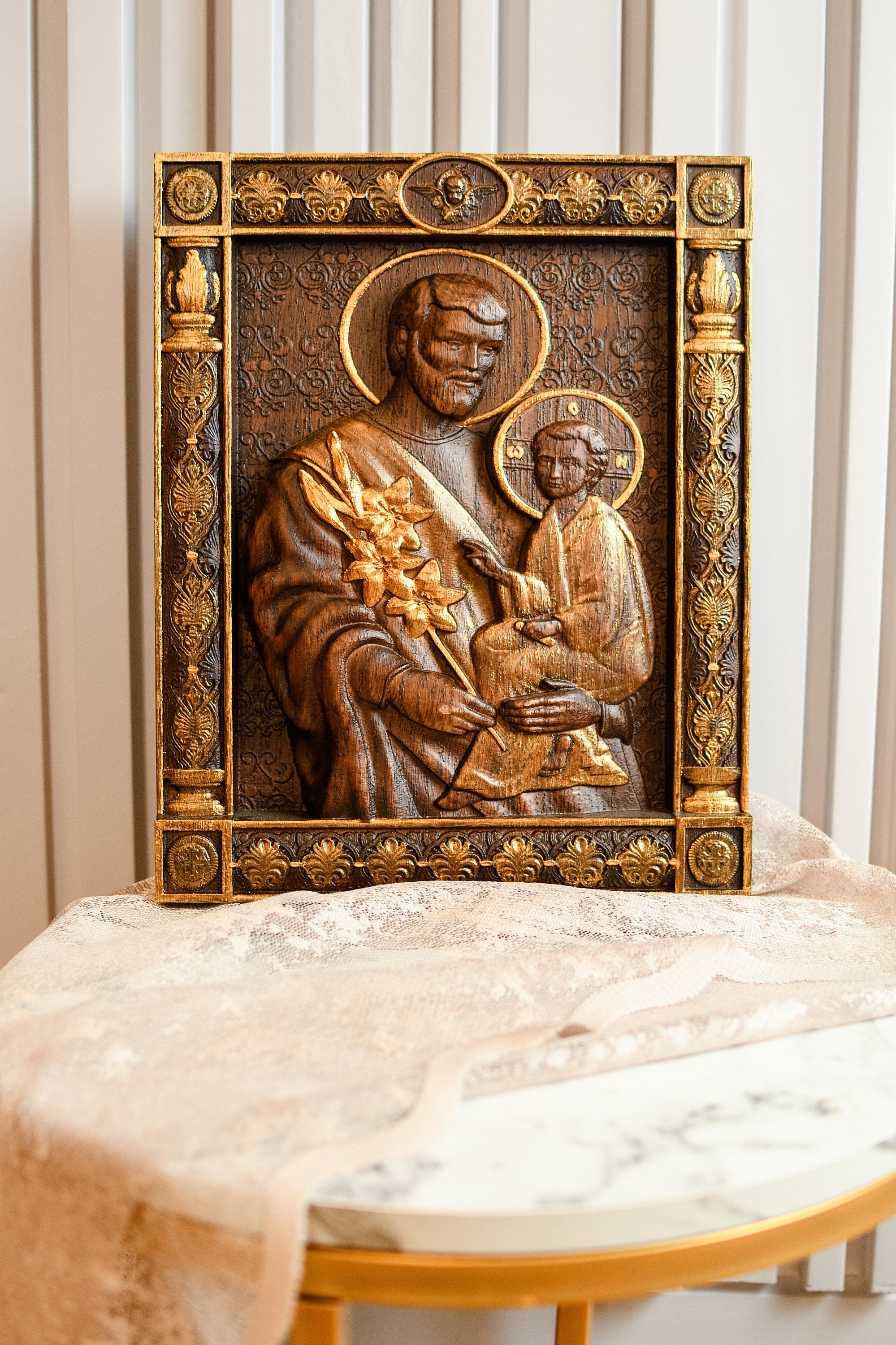 Saint Joseph Wood Carved Byzantine Icon: Religious Wall Art 6x8