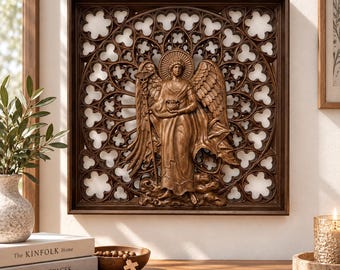 Saint Raphael Wooden Icon, Archangel Raphael Catholic Wall Art, Hand Carved Christian Decor, Religious Gift, Sacred Wall Hanging
