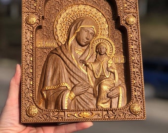 Saint Anna  Wood Carvings Religious icon  Wall mounted Catholic art personalized engraved gift wood carvings  religious wall art