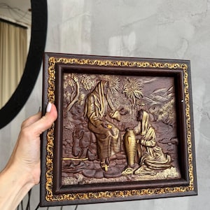 Jesus Testifies to the Samaritan Woman Living Water Scripture Wall art Wood Carving Religious catholic icons of Our Lord  christian gift