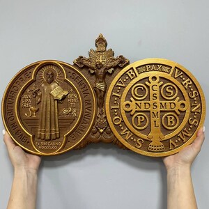 Wood Carved St Benedict Exorcism Cross: Christian Icon, Personalized Decor XS-XXL, TAX Free image 10