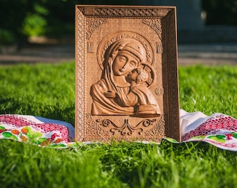 Virgin Mary Wooden Carved religious icon 5th anniversary gift Gift for women  Christian Wall art home decor personalised gift for mom