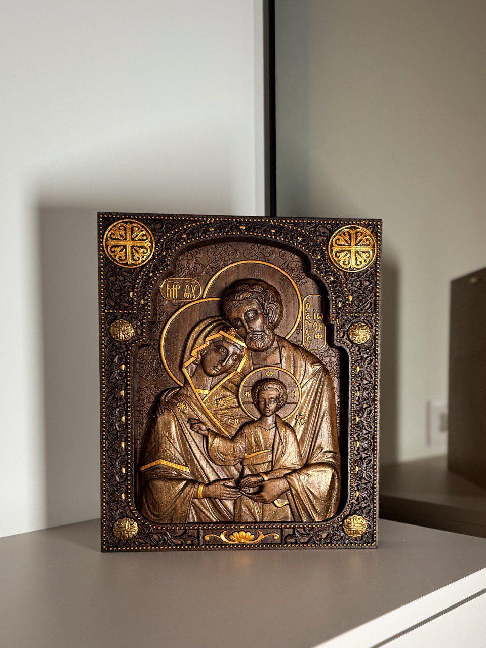 Hand Carved Wooden Holy Family Icon: Byzantine Catholic Wall Art - Etsy