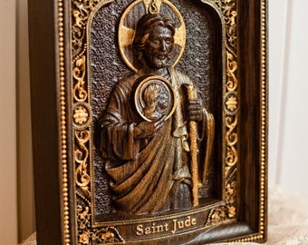 Saint Jude Wood Carved Religious Personalised icon Wall Hanging Art Work gift ideas Birthday Gifts
