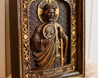 Saint Jude Holz geschnitzt religiöse personalisierte Ikone Wandbehang Kunstwerk Geschenkideen Geburtstagsgeschenke