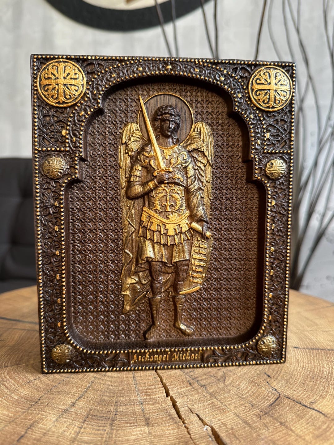 Archangel Michael Wood Carving: Religious Wall Art, Christian Gift, 8 ...