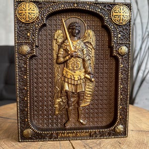 Erzengel Michael Heiligen Michael Ikonen Holzschnitzereien religiöse Wandkunst christliches Geschenk für ihn religiöse Geschenke für Männer