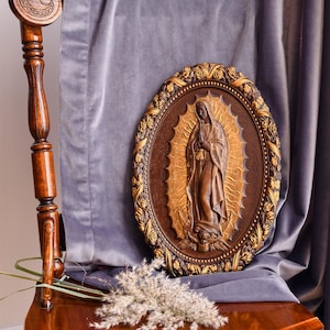 Carved Oak Our Lady of Guadalupe Wall Art – Spiritual Catholic Home ...