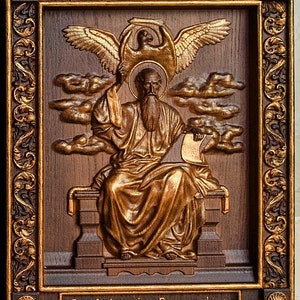 John  Evangelist Four Gospels Natural Wooden carved icon  - engraved gift  - Wall Hanging Art Work - any size- different colors TAX FREE