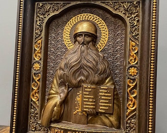 Icono religioso tallado en madera de San Maksym LIBRE DE IMPUESTOS