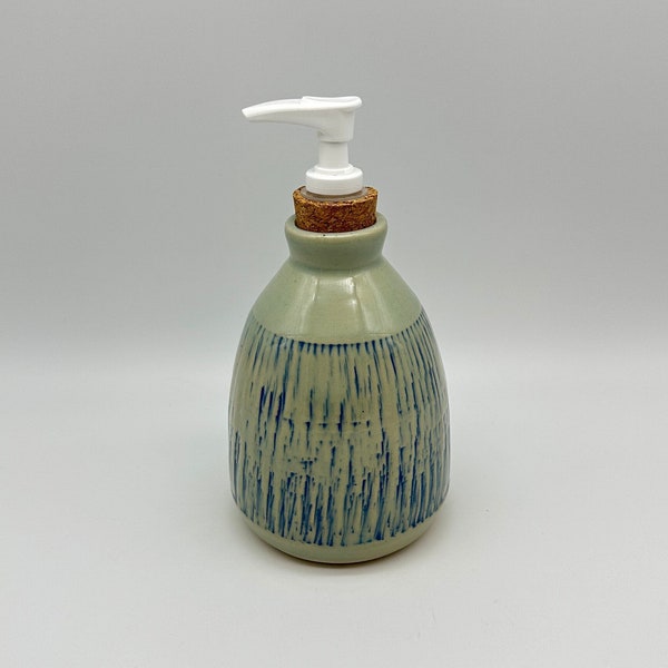 Soap/Lotion Dispenser Bottle in Aqua & Blue  |  Handmade Pottery