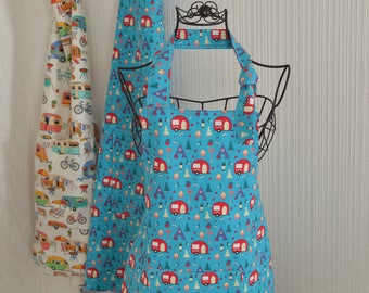 Child's apron. Girls And Boys Apron. Matching aprons. Apron for women. Aprons for the family. Retro caravan apron.