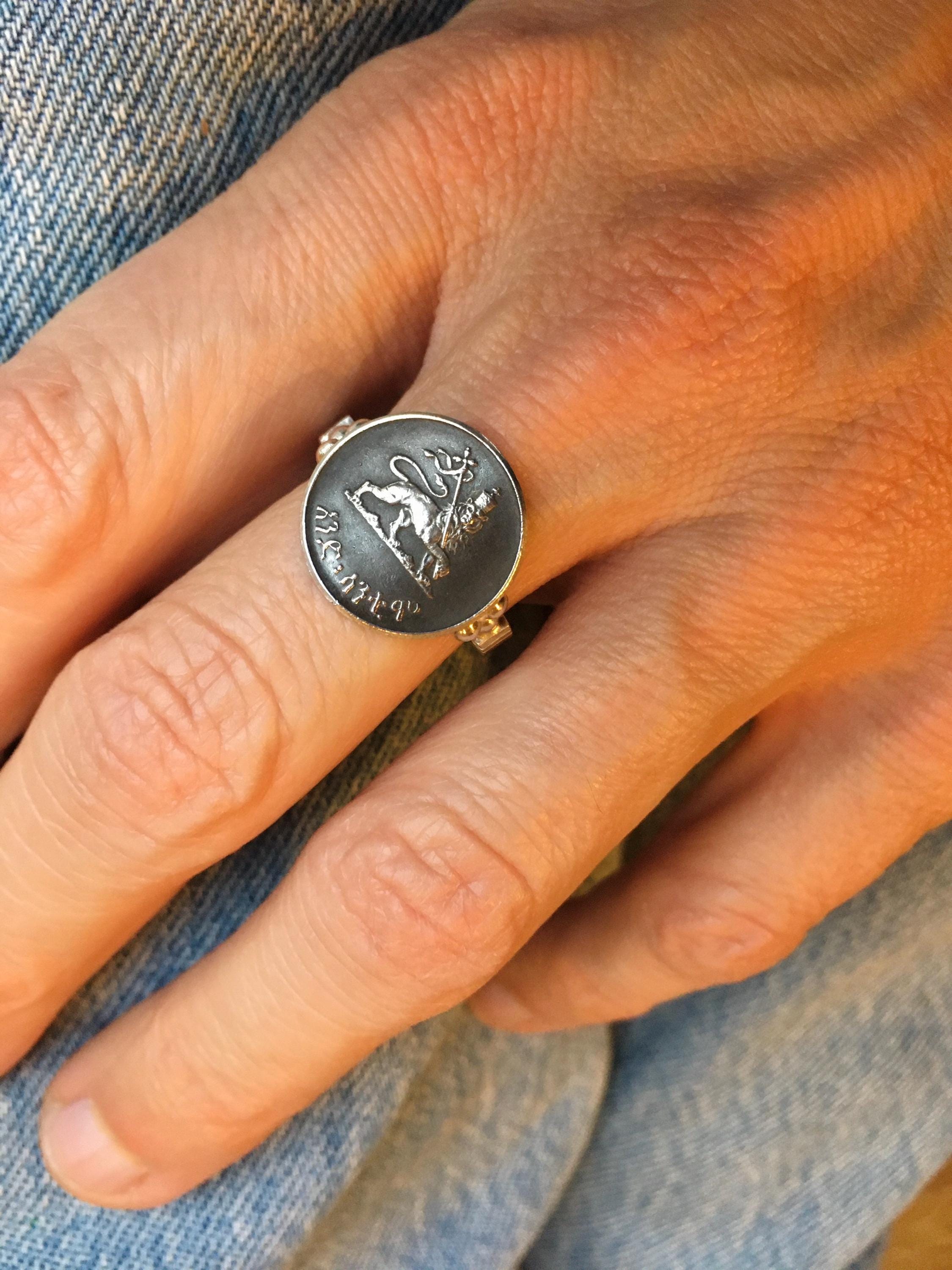 Bague Déclaration Rasta Lion De Juda - Bronze Doré - Taille 12.5 - Vintage