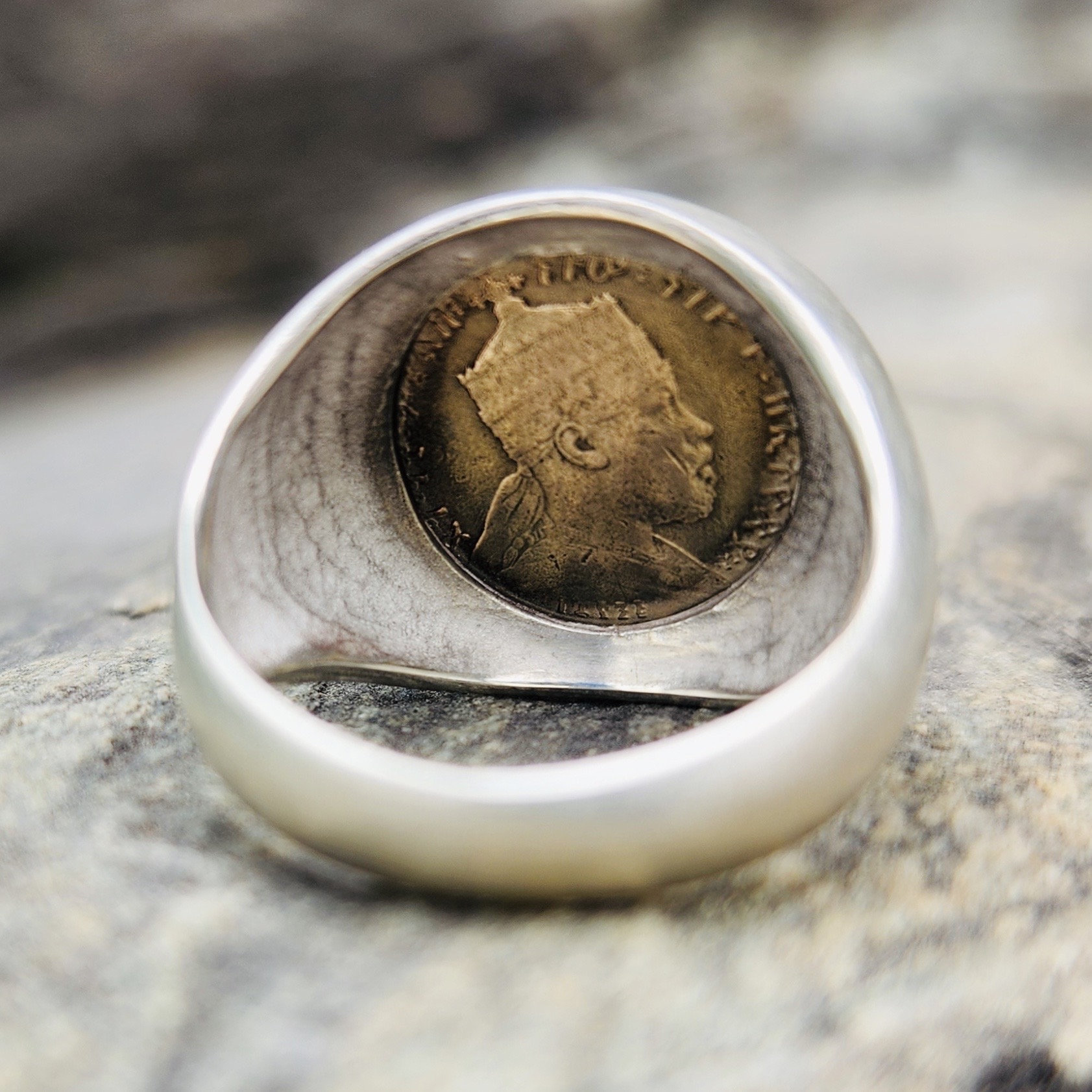 Gold and Silver Lion of Judah Signet Ring: 10K Yellow Gold Coin