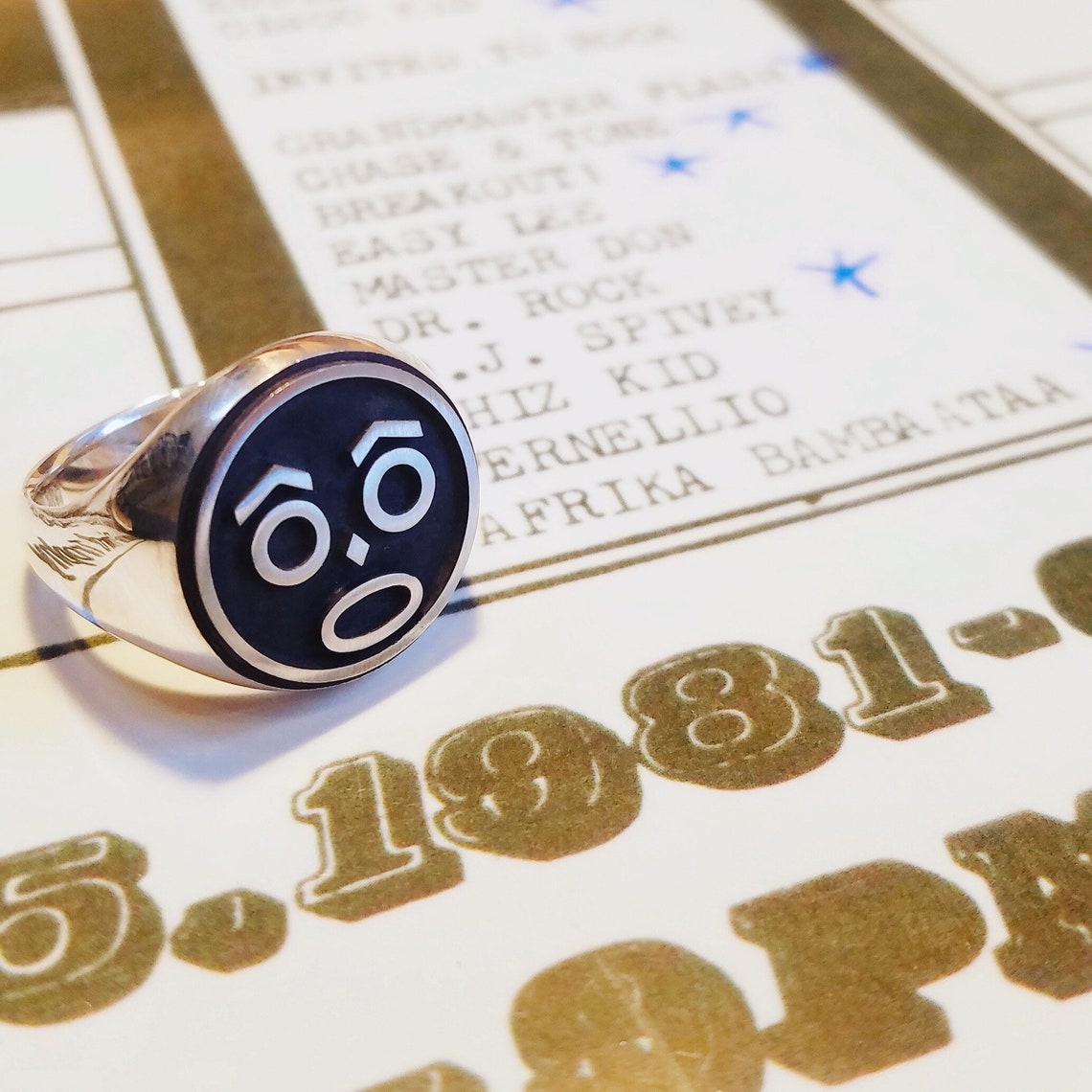 ZULU NATION silver ring with a vintage pamphlet celebrating Etsy