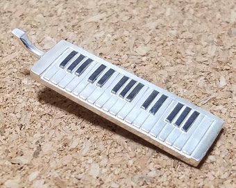 MELODICA mini replica in silver, multipurpose, pendant or key holder. Homage to Augustus Pablo, rasta reggae, gift music instrument jewelry.