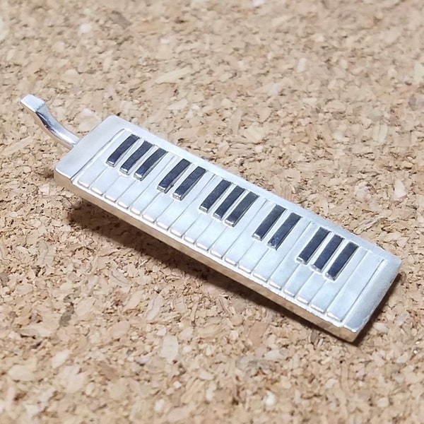 MELODICA mini replica in silver, multipurpose, pendant or key holder. Homage to Augustus Pablo, rasta reggae, gift music instrument jewelry.