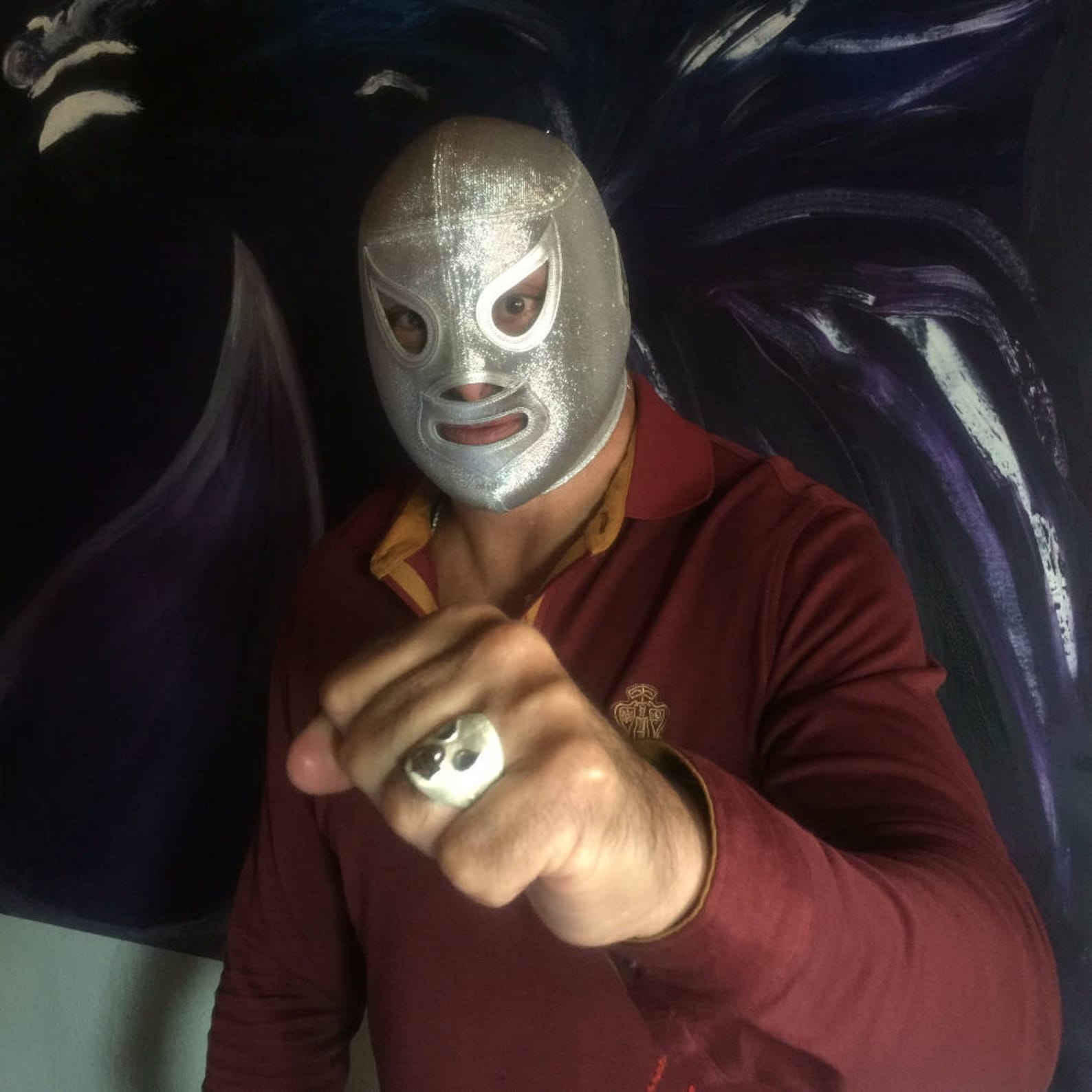 EL SANTO Wrestler Mask Silver Ring Homage to Mexican Lucha Etsy
