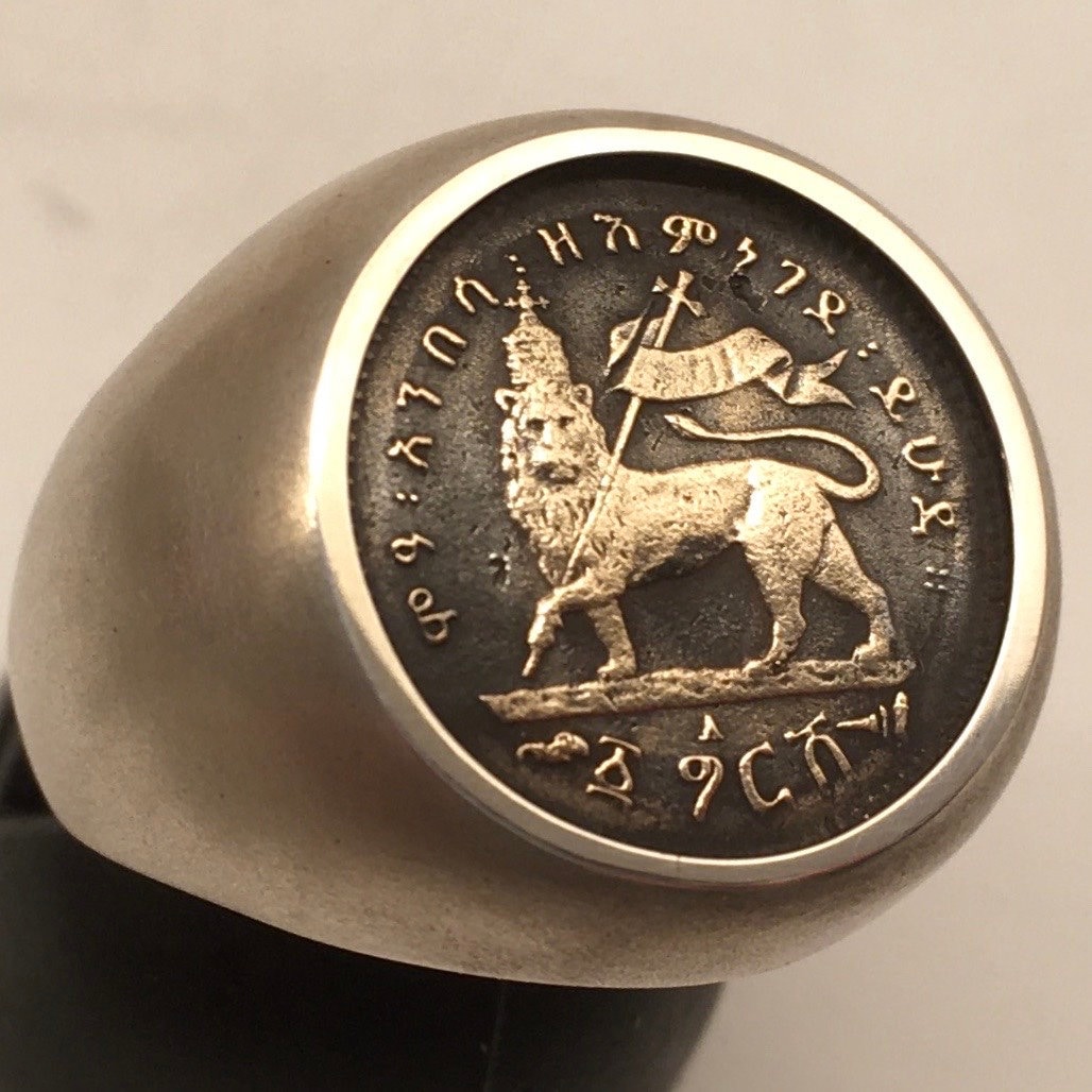 Gold and Silver Lion of Judah Signet Ring. 10K Yellow Gold