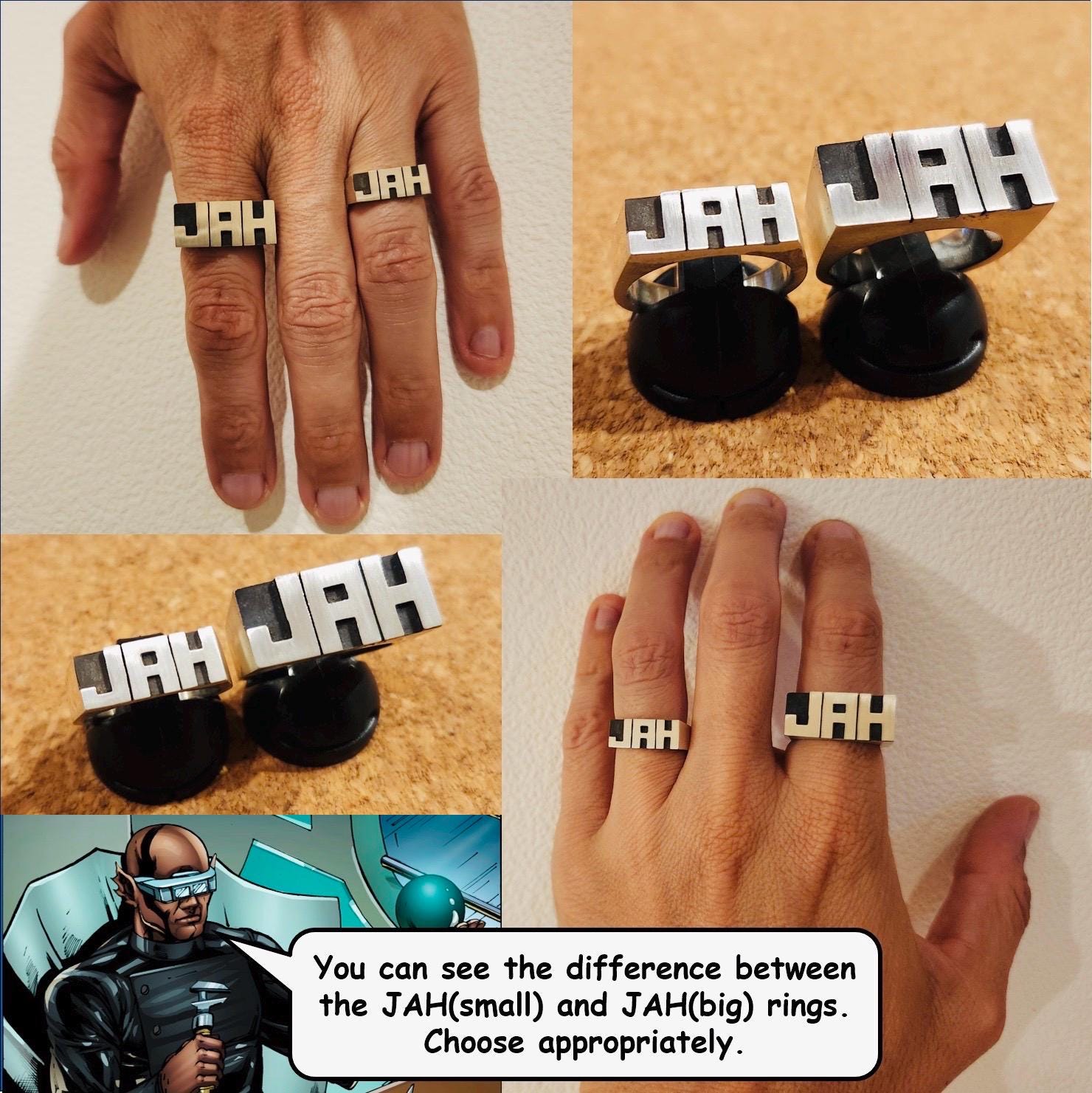JAH (big) Silver Ring With Stylish Lettering Dedicated to Haile 