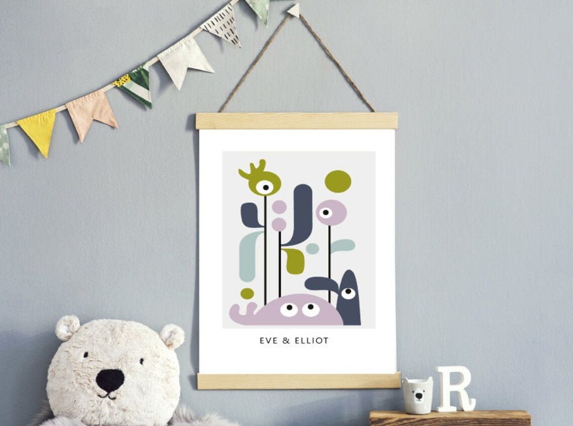Colorful modern nursery print poster kids room Etsy