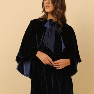 Navy Velvet Capelet Wedding Shrug Bridesmaid Shrug With Tie Ribbon Lined in Satin Velvet Cloak Velvet Bolero Velvet Cape